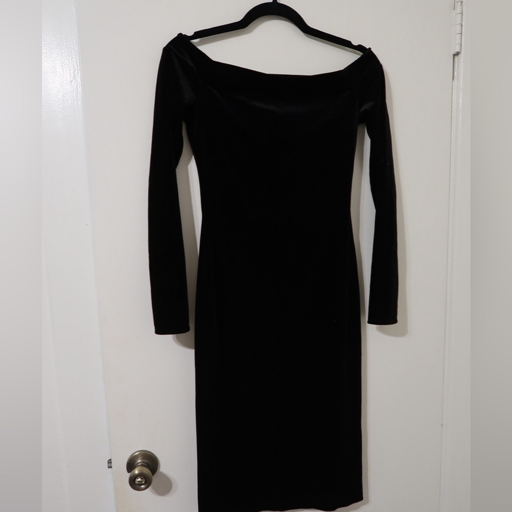 Cotton Candy off the shoulder black velvet long sleeve dress